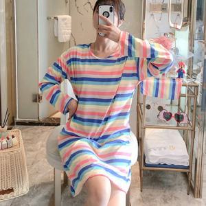 여성 홈웨어 파자마 무지개 긴팔 원피스