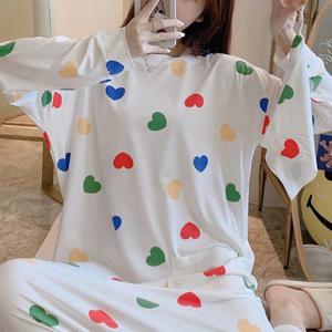 여성 홈웨어 파자마 하트 무지개 원피스