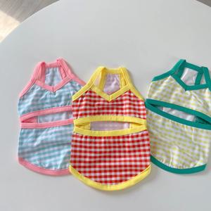 반려동물 강아지수영복 댕키니 냉감 자외선차단 기능성 체크 비키니 나시 + 프릴 수모(선택)