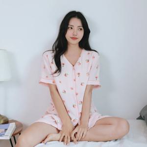 노브라 탈부착 가능 브라캡 복숭아 여름 잠옷 파자마 홈웨어 2size