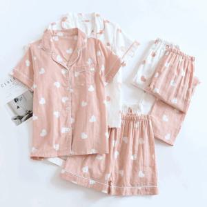 베이비 하트 순면 반팔 상의 반바지 긴바지 3ps 잠옷 세트 2color