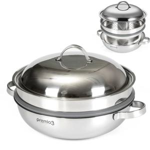 프리미오3 통3중 IH 2단 찜냄비 33cm /인덕션겸용 전골냄비 찜기 찜솥 스텐냄비