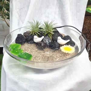 실내 가습 분수대 원형유리수반과 화산석 미니연못 분수대