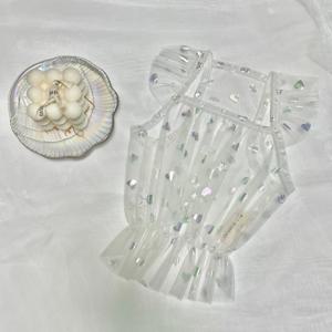 하트 홀로그램 벌룬 시스루 크롭 나시 S-2XL 강아지여름옷 푸들옷