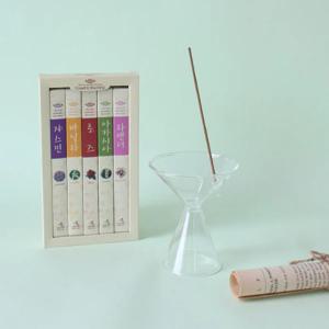 국산 은은한 천연향 플라워 인센스스틱+모래시계 인센스트레이  겸용 홀더세트 5가지향