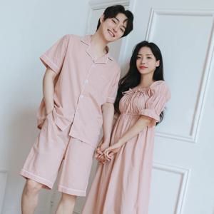 아사면 헨느 원피스 커플 잠옷 여름 파자마 2color