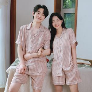 와인 체크 빅사이즈OK 노브라 브라캡 쿨링 커플 여름 잠옷 4szie