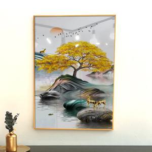 돈 들어오는 그림 황금 나무 사슴 세마리 풍수 액자 개업 집들이 선물