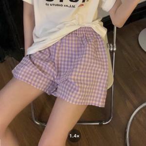 사계절 여름  플라워 체커보드 체크 밴딩 면 반바지 파자마팬츠 6가지 색상 / FREE(4