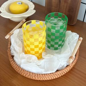 레트로컵 체크 빈티지 유리컵 냉커피잔 (2colors)
