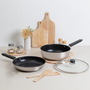 [리퍼] 바제니 IH 스텐코팅 28cm 후라이팬+궁중전골팬+유리뚜껑