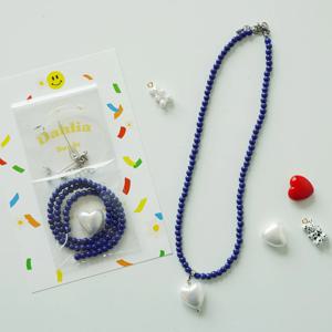 DIY 구슬 비즈 블루 진주하트 목걸이 세트