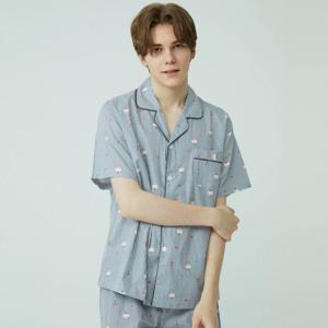 남자빅사이즈잠옷 머핀 스트라이프 순면파자마 반팔 홈웨어세트