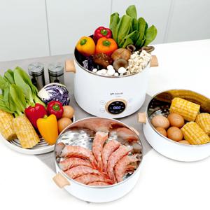 멀티쿠커 2단 찜기 전골냄비 화이트/그린