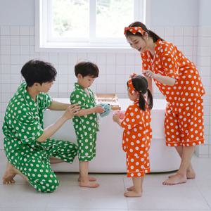 가족잠옷 린넨도트 린넨레이온 반팔 패밀리 파자마 홈웨어 상하세트