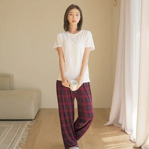 피치기모 레드빈 체크 가을 잠옷 바지