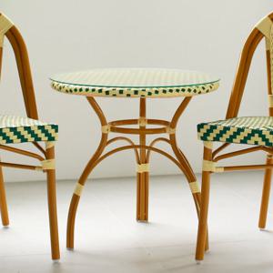 프렌치 라탄 원형 테라스테이블 유리 식탁 라탄 카페 야외테이블 철재