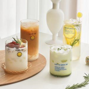 스마일 레터링 내열유리 유리컵 4type (470ml 레터링)