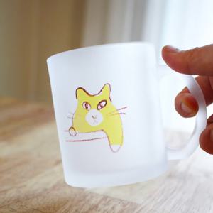 고양이 일러스트 헤이냥  내열유리 불투명 머그잔