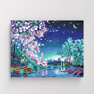 DIY캔버스형 보석십자수 40x50cm 달밤의벚꽃