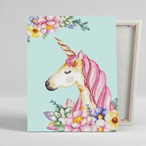 DIY캔버스형 보석십자수 40x50cm 꽃과 유니콘