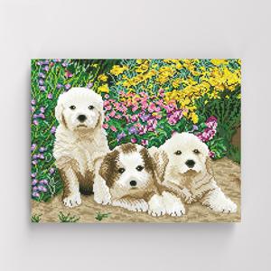 DIY캔버스형 보석십자수 40x50cm 꽃과 강아지
