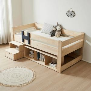 밀포드 소나무 원목 책장형 낮은 벙커 침대