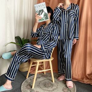 스트라이프 실크 커플 잠옷 파자마 홈웨어 라인 여자 남자