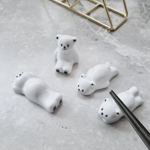 북극곰 숟가락 젓가락 도자기 수저 받침 4P