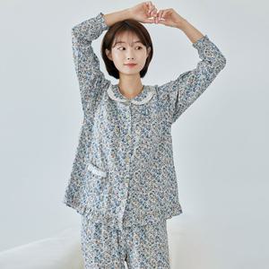 여성홈웨어 풀블룸 순면 개버딘 긴팔 꽃무늬 우정잠옷 실내복