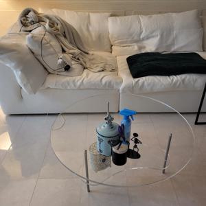 MZ 제네스 2단모듈형 아크릴 투명 인테리어 거실 소파테이블(원형  좌식 소파테이블)