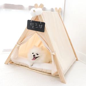 더~넓어진 아늑한 강아지 고양이 원목 텐트 하우스 침대