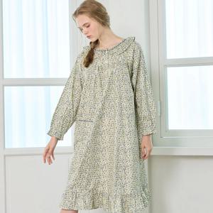 원피스파자마 앤들레 순면 긴팔 꽃무늬 편한옷 홈웨어 빅사이즈잠옷 (그레이)