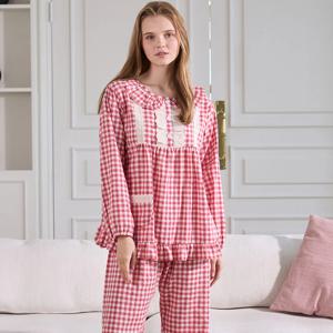 여성홈웨어 비바체크 면레이온 긴팔 우정잠옷 겨울 예쁜 실내복 상하세트