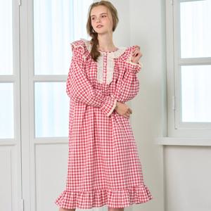 실내원피스 비바체크 면레이온 긴팔 집에서입는옷 가을 홈드레스