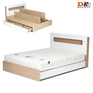 이사벨 투톤 수납형 침대 세트 퀸 (Q) / 수납 원룸 서랍 나무 롤링 압축 매트리스 화이