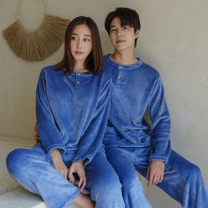 커플용 보슬보슬 심플 밍크 수면 라운드 잠옷 상하세트 4color 3size