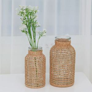 라탄 유리 화병 인테리어 꽃병 S