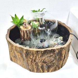 실내 가습분수대 2단 우산분수와 원형 통나무수반