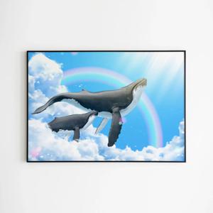 바다 고래 그림 동물 일러스트 포스터 인테리어 액자 - 08. 무지개 구름 고래