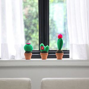 손뜨개 선인장 조화화분 3종선물세트(선물포장) 홈카페 인테리어 장식소품 집들이선물
