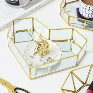 악세사리 인테리어 엔틱 화장품보관함 유리골드 하트 미러트레이