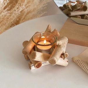 모닥불 우드 글라스 티라이트 캔들 홀더 빈티지 겨울인테리어