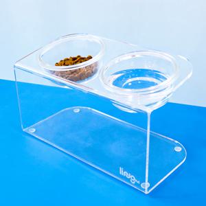 고양이 밥그릇 아크릴 2구 유리식기 1+1