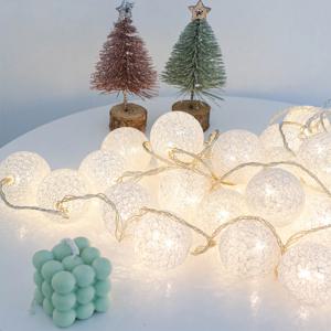 크리스마스 코튼볼 줄전구 30p 어댑터용 장식 3컬러