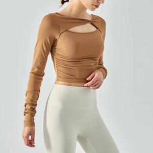 요가복 필라테스복 크롭탑 커버업 슬리브 티셔츠 엑스꼬임 골지 긴팔 4color 4size