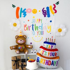 도트 스마일 프렌즈 3단케익 데이지꽃 생일파티세트