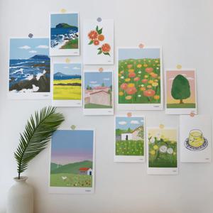 가을 그림 제주 여행 일러스트 엽서 세트 11종 봄여름 ver. 월데코(엽서 추가 증정)