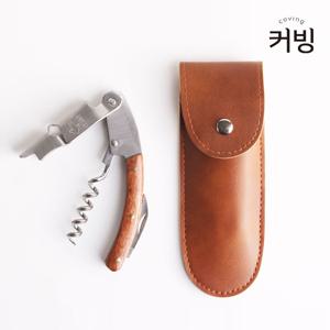 엔틱 와인오프너 와인병따개 우드 소믈리에나이프 코르크 스크류 고급 가죽케이스 포함