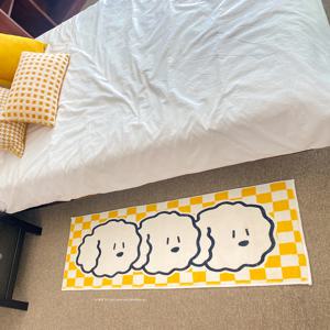 옐로우 체커보드 강아지 비숑 퍼피 극세사 발매트 2size